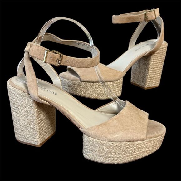 Kenneth Cole Women's Phoenix High Block Heel Platform Sandals Beige Size 10 - Picture 1 of 12